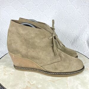 J.Crew Wedge Ankle Booties Size 8 Tan Suede Comfort Desert Lace Up Western Boots